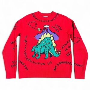 Teddy Fresh “Gone But Not Forgotten” Red Dinosaur Cardigan Sweater